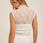 White Ruched Side Detail Lace Mock Neck Top