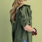 Olive Ruffled Gathered Sleeve Linen Button Up Shirt Top