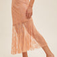 Coral Asymmetrical Lace Midi Skirt