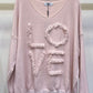 Blush V-Neck Long Sleeve Fringe Fuzzy Love Sweater