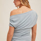 Asymmetrical Neck Line Ruched Knit Top (Assorted Colors)