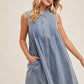Pleated Collared Button Down Tencel Swing Dress
