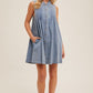 Pleated Collared Button Down Tencel Swing Dress