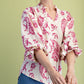 Fuchsia Botton Down Blouse With 3/4 Length Balloon Sleeves