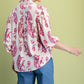 Fuchsia Botton Down Blouse With 3/4 Length Balloon Sleeves