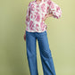 Fuchsia Botton Down Blouse With 3/4 Length Balloon Sleeves