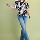 Black Mix Tropical Printed V-neck Top