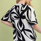 Black Mix Tropical Printed V-neck Top