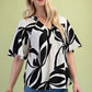 Black Mix Tropical Printed V-neck Top