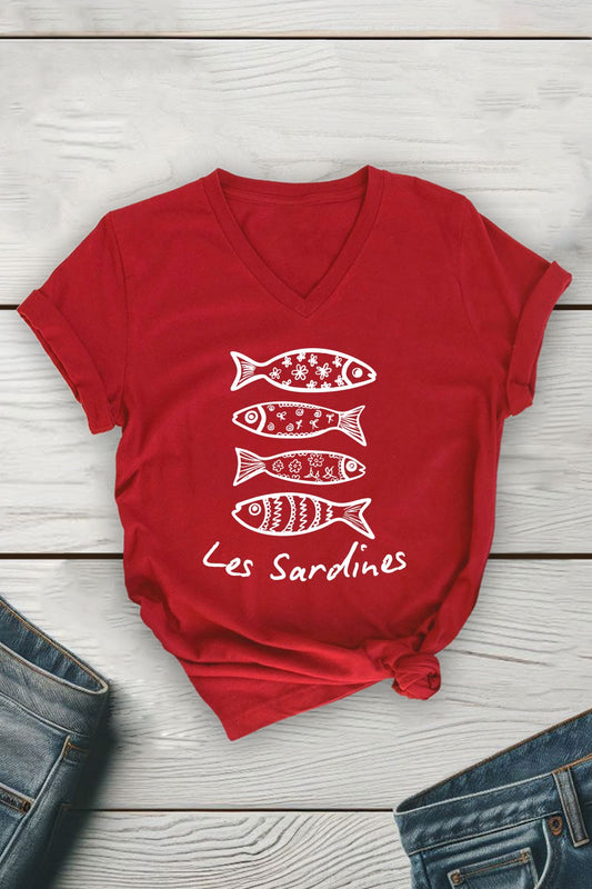 Les Sardines Unisex V Neck Tee