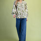 Moss Green Mix Floral Button Down V-neck Blouse Top