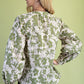 Moss Green Mix Floral Button Down V-neck Blouse Top