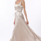Champagne Sleeveless Tie Front Waisted Pleat Maxi Dress