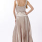 Champagne Sleeveless Tie Front Waisted Pleat Maxi Dress