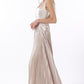 Champagne Sleeveless Tie Front Waisted Pleat Maxi Dress