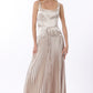 Champagne Sleeveless Tie Front Waisted Pleat Maxi Dress