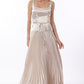 Champagne Sleeveless Tie Front Waisted Pleat Maxi Dress
