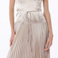 Champagne Sleeveless Tie Front Waisted Pleat Maxi Dress