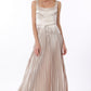 Champagne Sleeveless Tie Front Waisted Pleat Maxi Dress