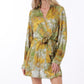 Olive & Yellow Front Tie Waisted Elastic Back Waisted Romper