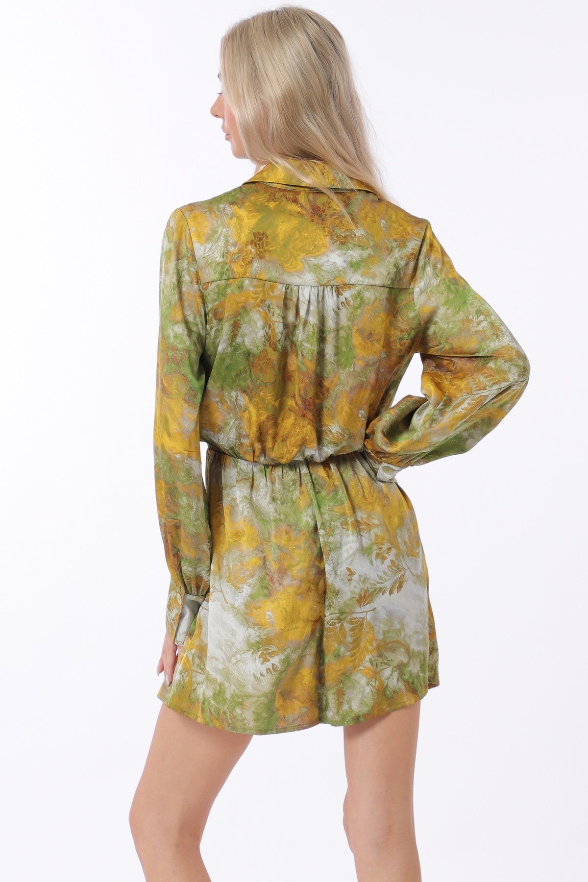 Olive & Yellow Front Tie Waisted Elastic Back Waisted Romper