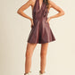 Red Wine Deep V Halter Neck Leather Romper