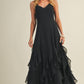 Black Lace V Neck Ruffled Cami Dress