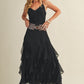 Black Lace V Neck Ruffled Cami Dress