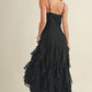 Black Lace V Neck Ruffled Cami Dress