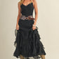 Black Lace V Neck Ruffled Cami Dress