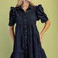 Dark Navy Linen Button Up Shirt Dress