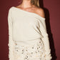 Cream One-shoulder Sequin & Metalic Yarn Detail Sweater