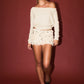 Cream One-shoulder Sequin & Metalic Yarn Detail Sweater