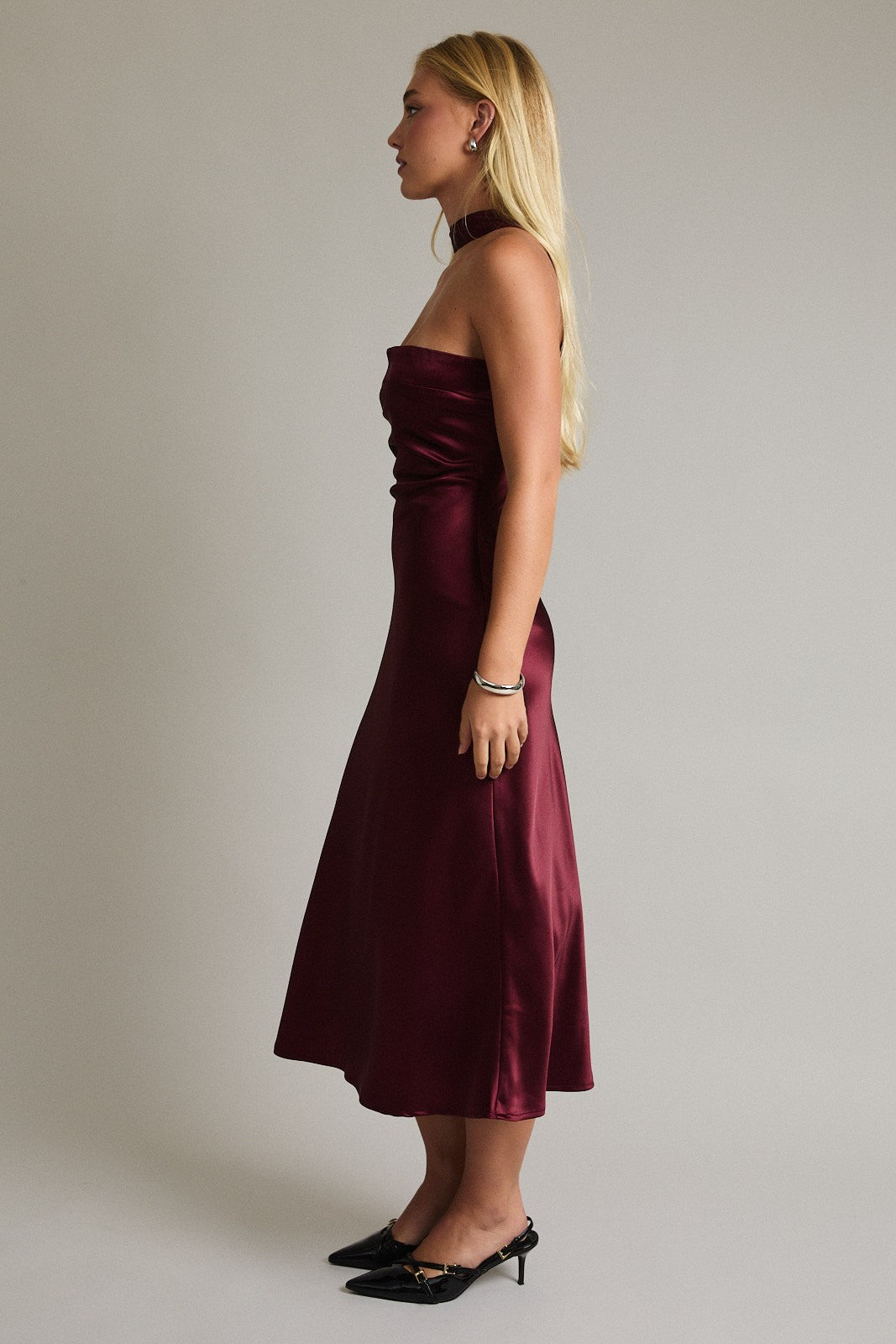 Ella Strapless Scarf Satin Midi Dress