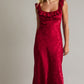 Ruby Red Sleeveless Square Neck Ruffle Lace Trim Midi Dress