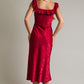 Ruby Red Sleeveless Square Neck Ruffle Lace Trim Midi Dress
