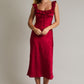 Ruby Red Sleeveless Square Neck Ruffle Lace Trim Midi Dress