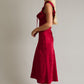 Ruby Red Sleeveless Square Neck Ruffle Lace Trim Midi Dress