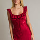 Ruby Red Sleeveless Square Neck Ruffle Lace Trim Midi Dress