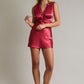 Dusty Red Sleeveless Mini Dress With Trim