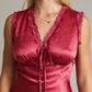 Dusty Red Sleeveless Mini Dress With Trim