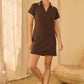 Espresso Brushed Modal Split Neck Collared Mini Dress