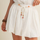 Oatmeal Beaded Waist Slub Puffed Hem Skirt
