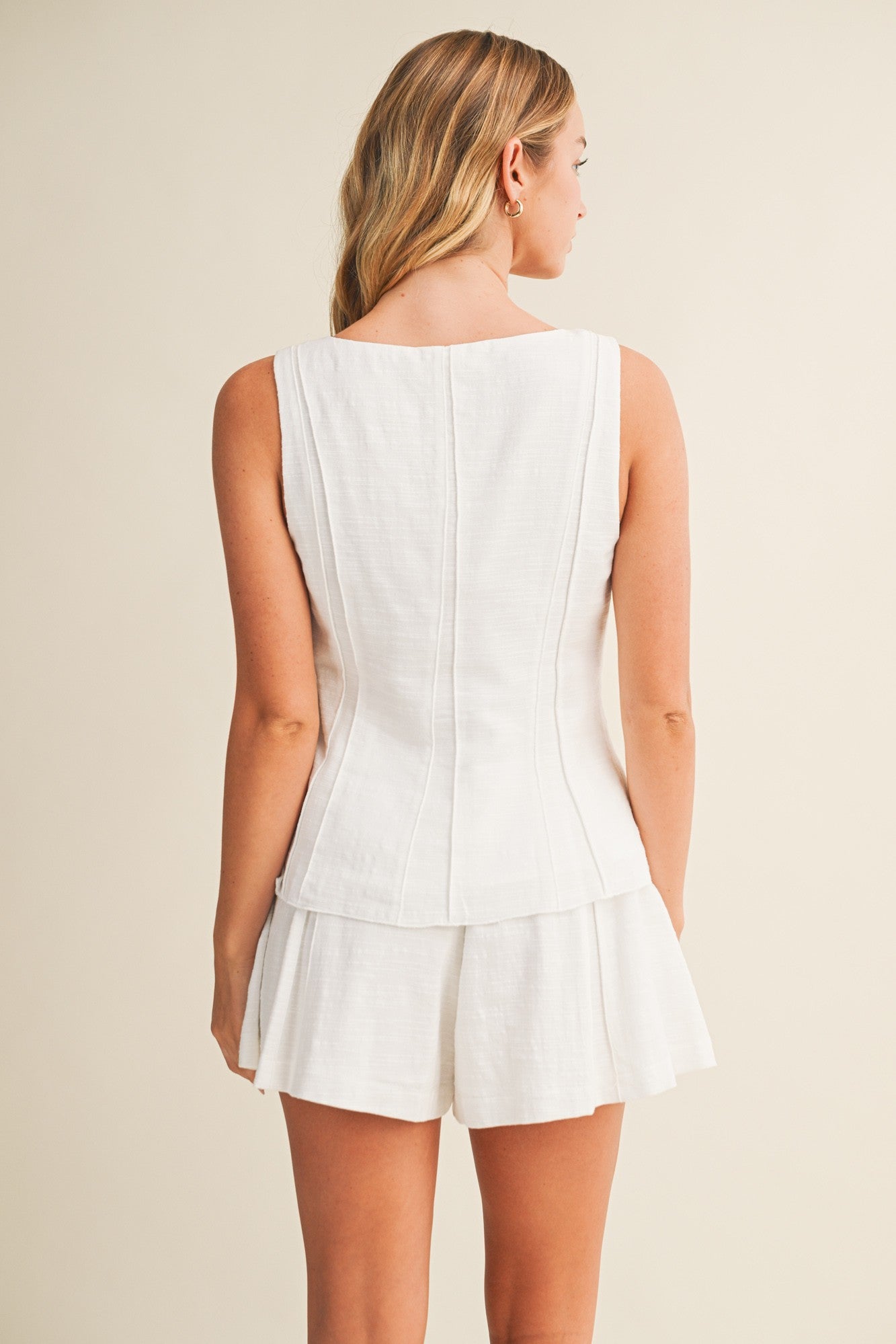 White Seamed Pintuck Effect Vest