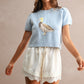 Contrast Duck Jacquard Puff Sleeve Knit Cropped Top