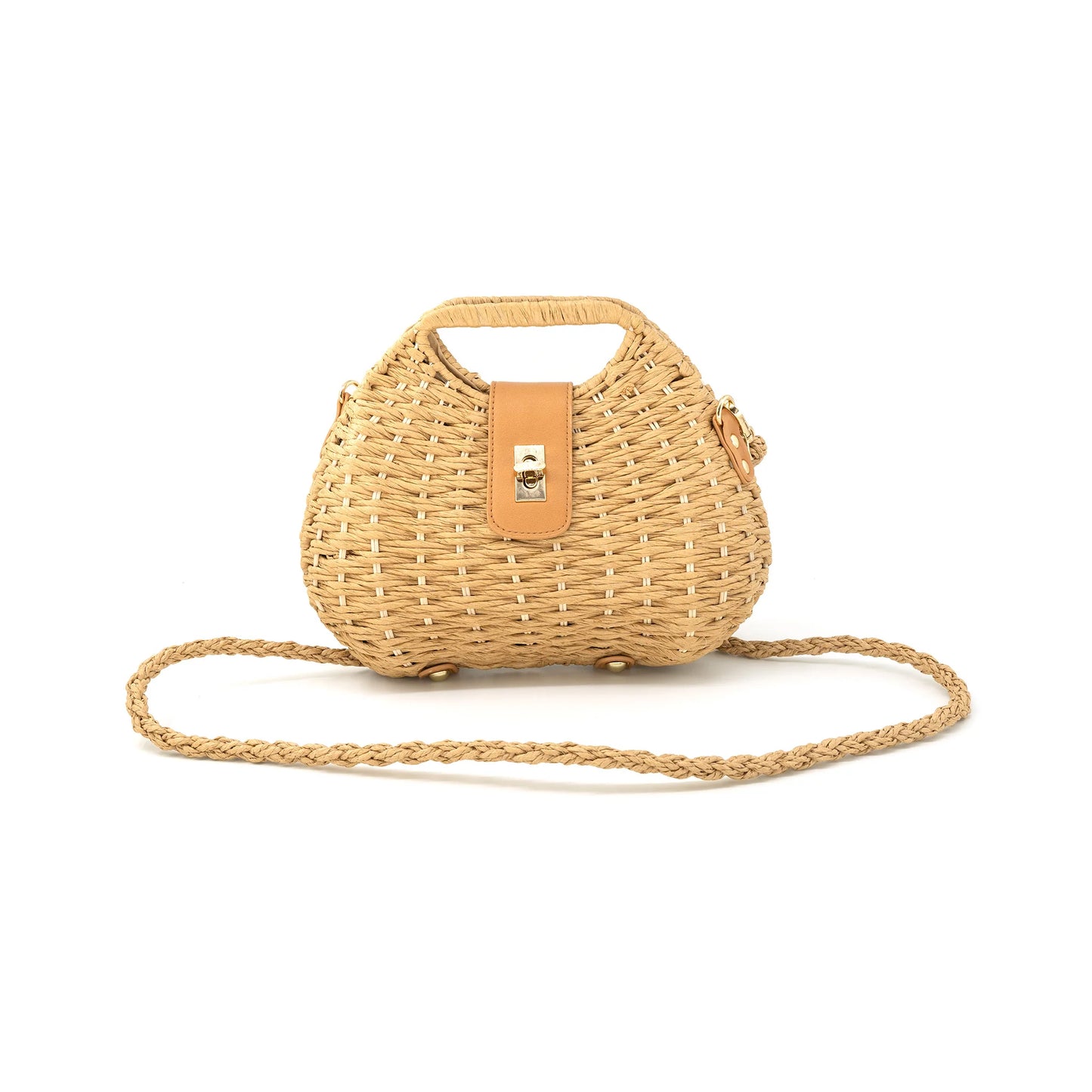 Handwoven Straw Top-Handle Bag with Removable Chain Strap