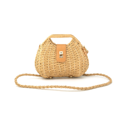 Handwoven Straw Top-Handle Bag with Removable Chain Strap