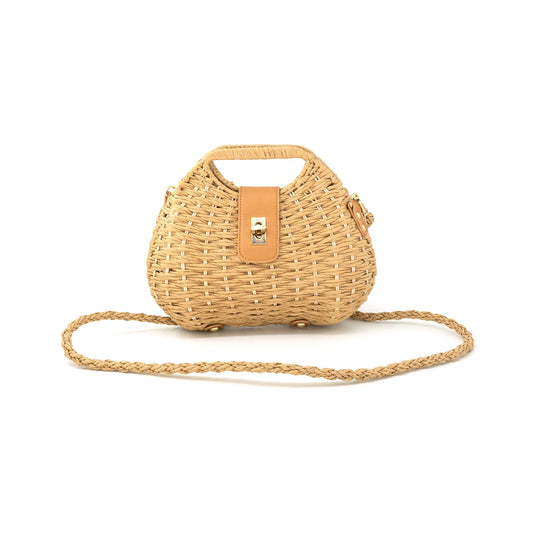 Handwoven Straw Top-Handle Bag with Removable Chain Strap