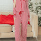 Red Stripe Contrast Velvet Trim Bow Knot Waist 2pcs Pajama Set