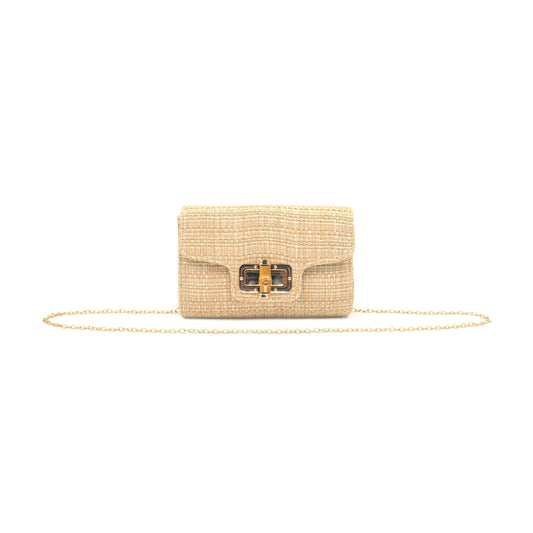 Straw Woven Crossbody Clutch with Chain Strap